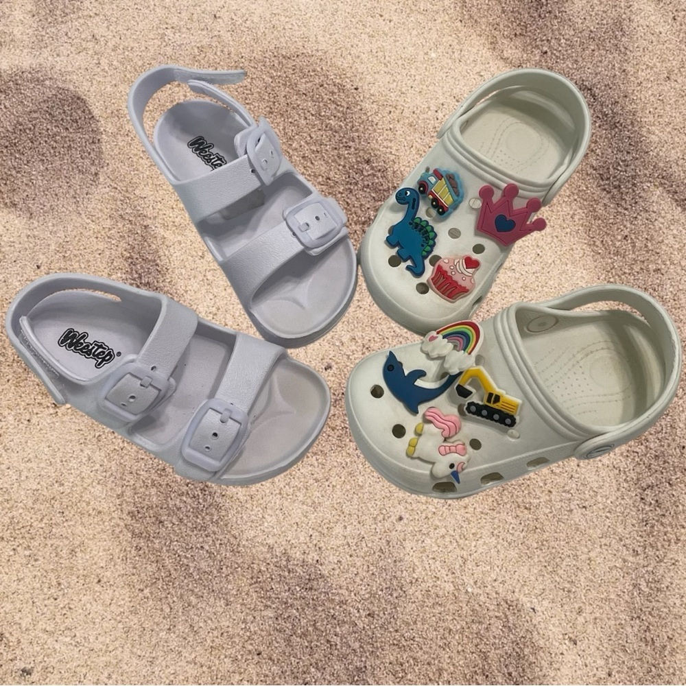 Cream and White Water Shoes with Fun Designs Set of 2